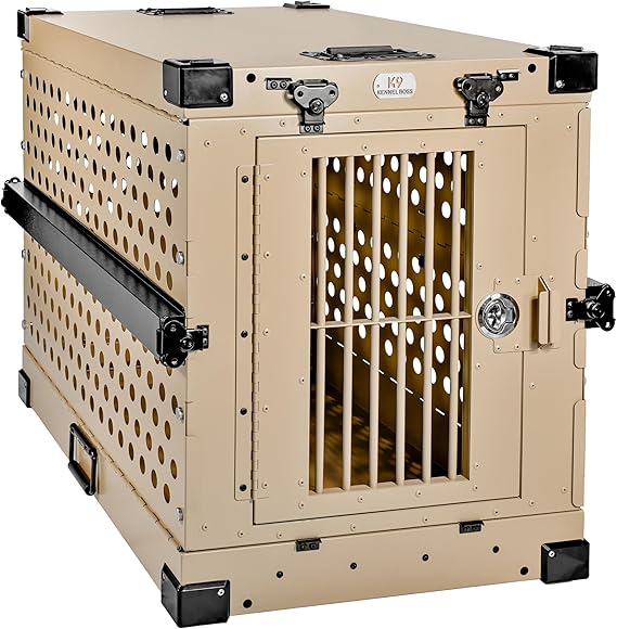 K9 Kennel Boss Aluminum Collapsible Dog Crate, Heavy Duty Folding Kennel - Medium (Tan)