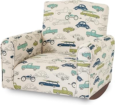 Kid Rocking Chair for Toddlers, Child Chair for Little Kids, Upholstered Toddler Armchair for Children, Comfy and Cute Little Kid Chairs Rockers, Cars & Trucks Print