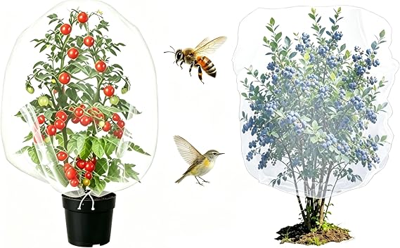 2 Pack Insect Bird Netting Cover for Garden Protection 3.3Ft x 2.7Ft Mosquito Net Fine Mesh Fruit Tree Net with Drawstring, (FW-2PCS)