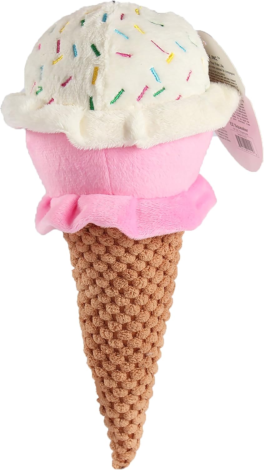 Pet Lou Durable Plush Dogs Squeak Toys. 10-Inch Ice Cream