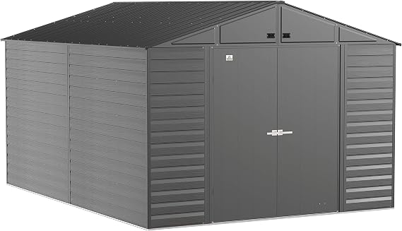 Arrow Shed Select 10' x 14' Outdoor Lockable Steel Storage Shed Building, Charcoal