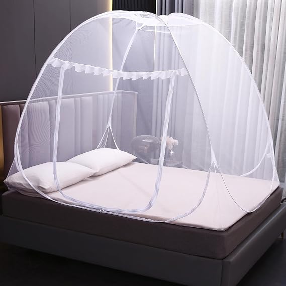 Mengersi Pop Up Mosquito Net Tent for Bed,Bed Canopy with Net Bottom,Mosquito Netting Bed Tent for Kids Girls Boys,Suit for Indoor Outdoor (Full/Queen, White)