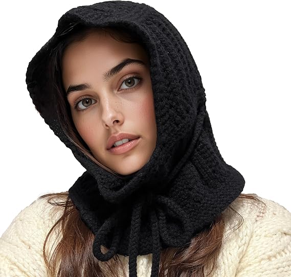 ACUSHLA 100% Merino Wool Balaclava for Women Winter Hat Knit Hooded Scarf