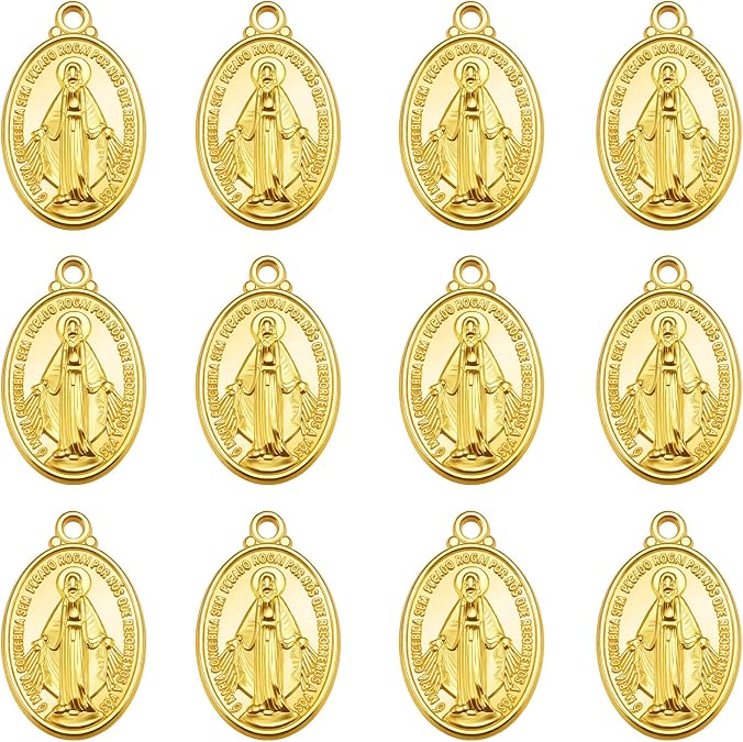 60Pcs Metal Oval Cruz Del Perdon Catolica Virgen De Guadalupe Charms Religious Medalla De La Virgen Milagrosa Pendant for DIY Necklace Bracelet Jewelry Making