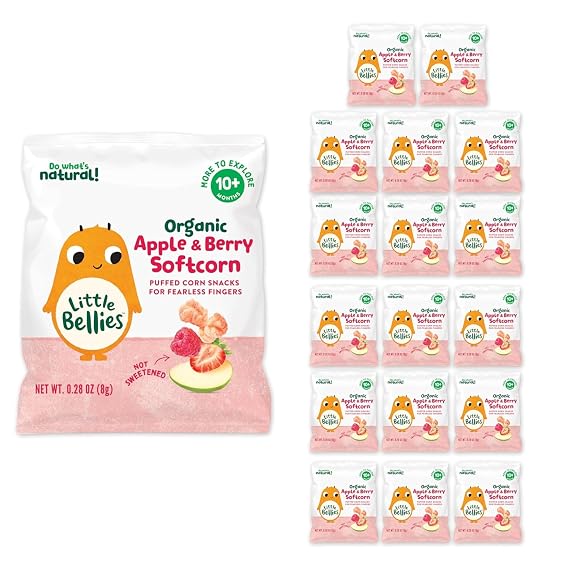 Little Bellies Organic Apple & Berry Softcorn Baby Snack 0.28 oz, 18 Pack