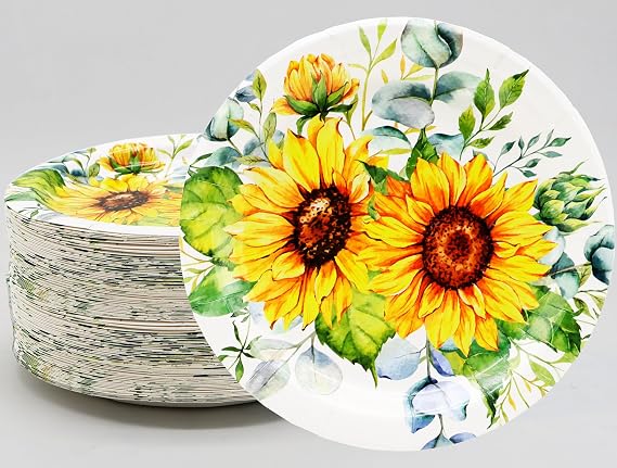 50Pcs Sunflower Birthday Party Supplies Sunflower Paper Plates, 7" Sunflowers Dessert Plates for Sunflowe r Themed Baby Shower,Wedding Bridal,Spring Birthday Party Decor (Vintage)
