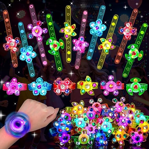 24PCS Light Up Fidget Spinner Bracelets Birthday Party Favors Bulk for Kids 4-8 8-12 Goodie Treat Bag Stuffers Pinata Filler Classroom Treasure Box Toys Carnival Prize Back to School Student Gift