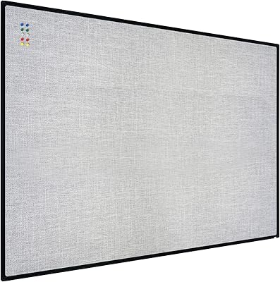 JILoffice Cork Linen Bulletin Board 48 X 36 Inch Grey, Black Aluminum Frame Wall Mounted Board Memo Pin Board for Office Home and School