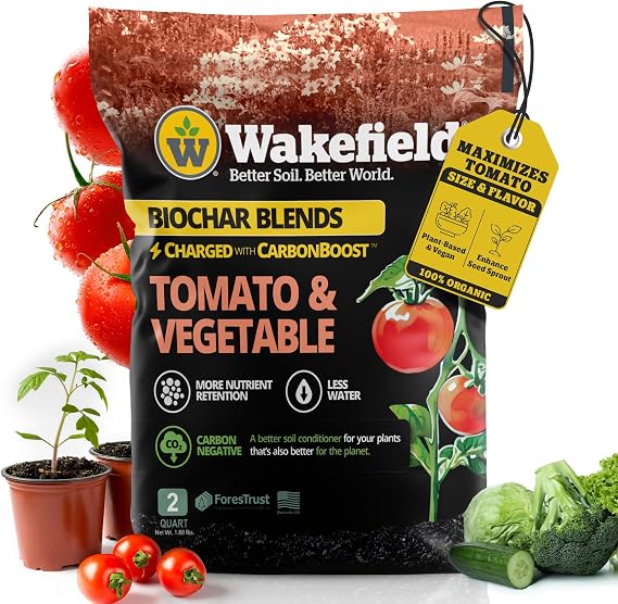 Wakefield Premium Biochar Blend Organic Potting Soil for Vegetables, Tomatoes & Gardens Potting Mix Enriched with Humic Acid & CarbonBoost Versatile Top Soil for Indoor & Outdoor Plants-2quarts