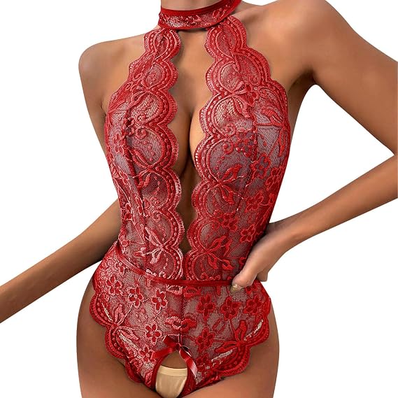 Babydoll Lingerie for Women Fashion Bodysuit Lingerie Roleplay Red Plaid Lace Outfit