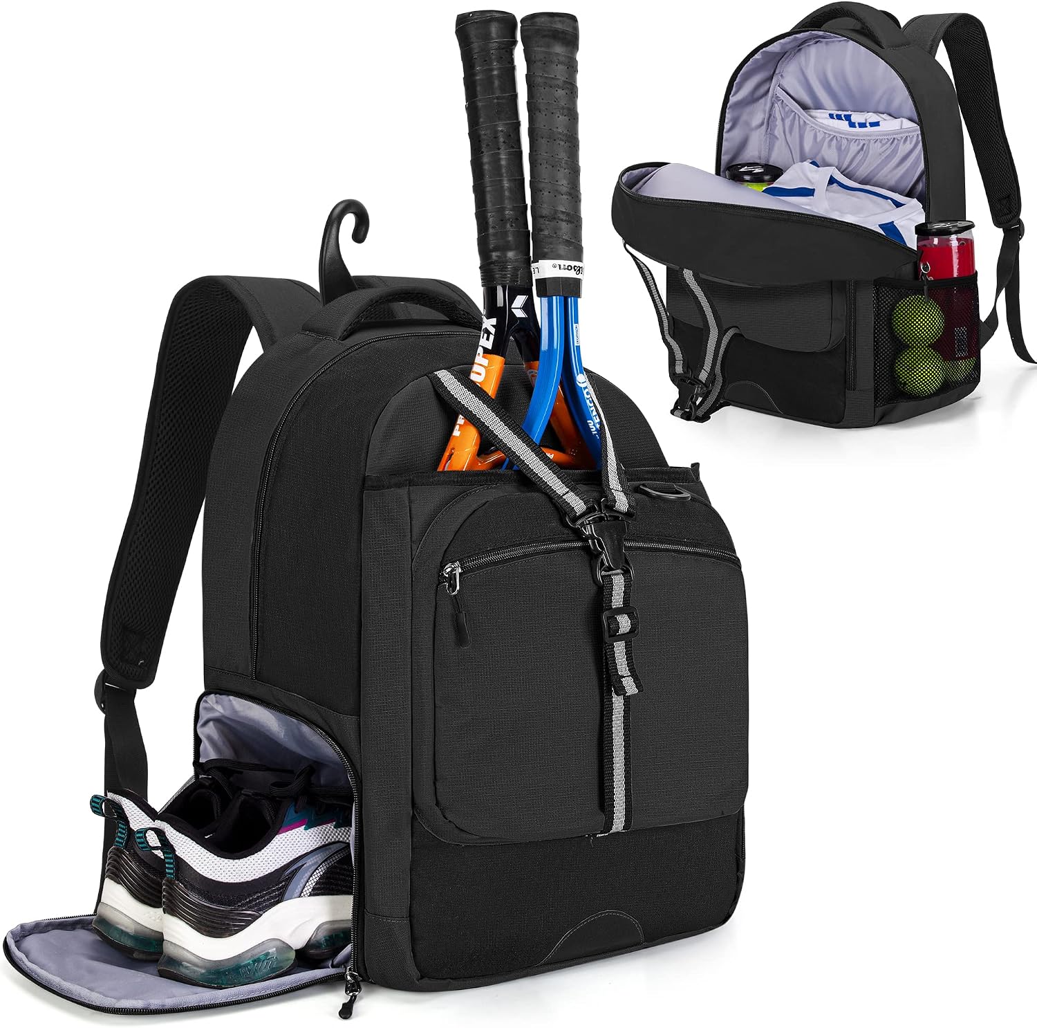 Tennis Backpack for MenWomen, Tennis Bag with Separate Ventilated Shoe Compartment, Multifunctional Sports Bag for TennisBadmintonPickleballSquach Racket and Accessories