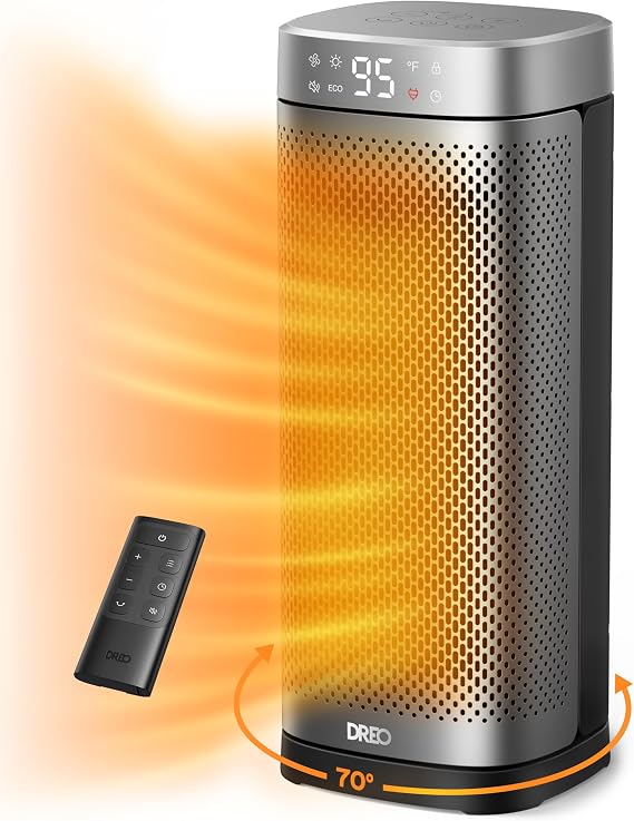 DREO Space Heaters for Indoor Use, Fast Heating Portable Heater with Remote | 11.8 ft/s Fast Heating, Large PTC Ceramic, Quiet Operation, Remote Control, Digital Thermostat and Shield360 Safety
