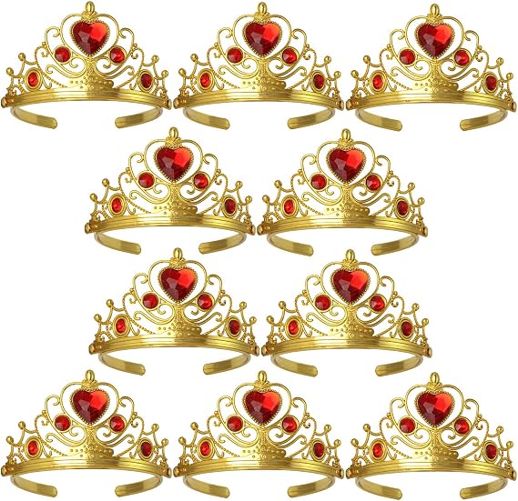 Princess Dress Up Crowns for Little Girls Gold Plastic Tiaras Crown Set Party Favors Red Tiara Tiaras and Crowns for Costume Accessories (10 Pack)