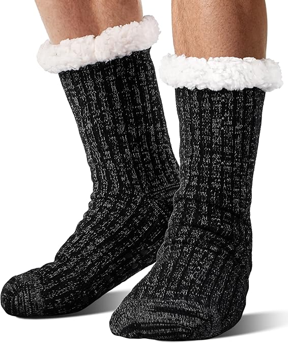 Men Fuzzy Slipper Socks Winter Thick Warm Fluffy Cozy Comfy Fleece Soft Cabin Non Slip Home Grip Socks