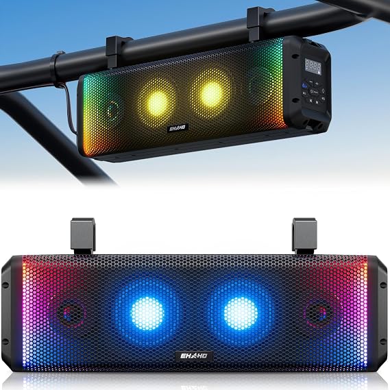 Ehaho 17 Inch 4-Speaker UTV Sound Bar with Bluetooth, RGB, IP66 Waterproof