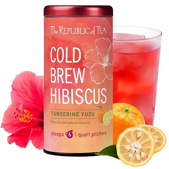 The Republic of Tea Cold Brew Hibiscus Tangerine Yuzu Herbal Iced Tea, 6 Ct