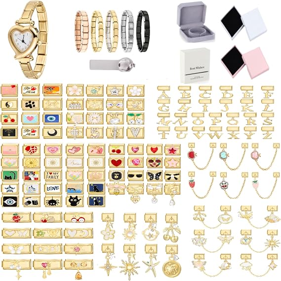 Loozykit Custom Italian Charm Bracelet Charms Set Silver Gold Italian Charms Bracelets for Women Men Customized Stainless Steel 9mm italian style charms watch DIY Gift