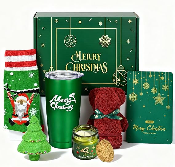 JOYOFUN Christmas Gifts Basket for Women Men Merry Christmas Gifts Ideas Box xmas Presents xmas Gift Relaxing Bath Gifts Scented Candles Insulated Tumbler Set