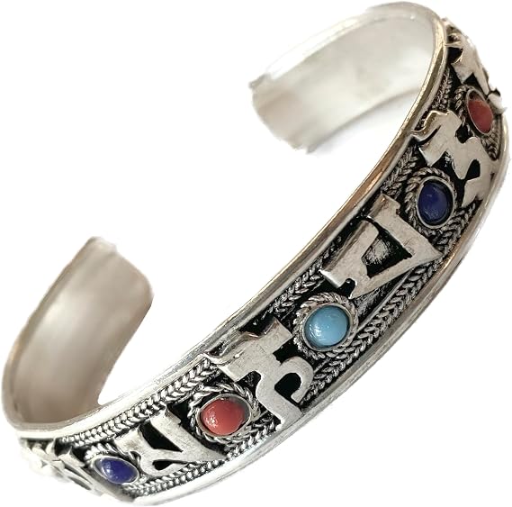Om mani padme hum Tibetan Bracelet Colourful Buddhist Mantra Bangle Hippie Boho Jewellery Unisex Cuff