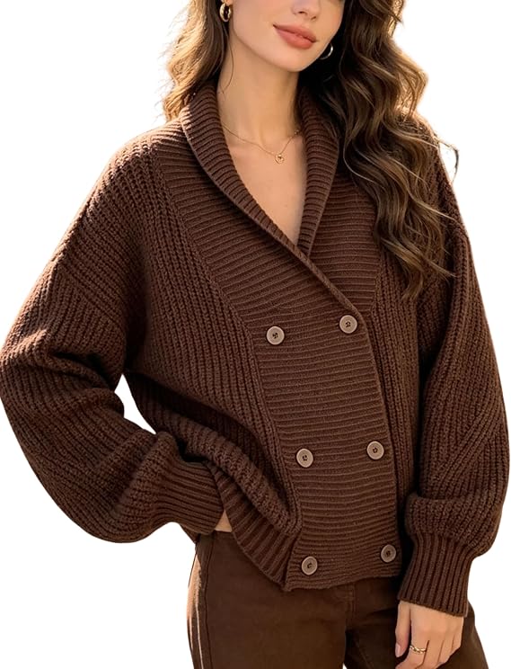 Xiaoxuemeng Womens Cardigan Sweater Button Down Shawl Collar Knitted Jacket