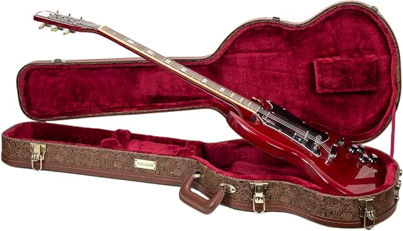 Crossrock Designer Series Wooden Electric Guitar Case for Gibson SG | Blossom Brown Faux Leather, Burgundy Velvet Interior, Lock – Premium Hardshell -Blossom Brown (CRW530SGBQ)