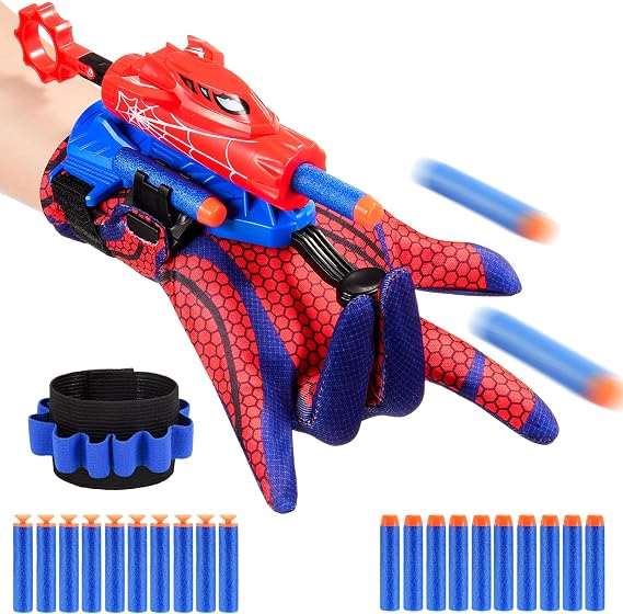 Excitobo Superhero Web Shooters for Kids Age 3-7, Adjustable Wrist Launcher Slinging Toy Set with 20 Darts, Ideal Birthday for Boys & Girls Imaginative Role-Playing Costume Accessory