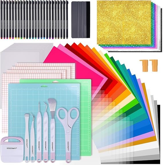 GO2CRAFT All-in-One Accessories Bundle, 90Pcs Ultimate Tools and Vinyl | Accessories Bundle with Vinyl, Weeding Tools, Transfer Tape, Crafting Starter Kit