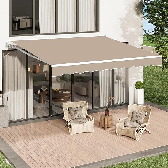 U-MAX Awnings for Outside, 8.2' x 6.5' Retractable Awning for Patio, Beige | Sun Shade Manual Patio Awning, Outdoor Door Window Awning with Crank Handle for Deck,Porch, Home, Backyard, Balcony