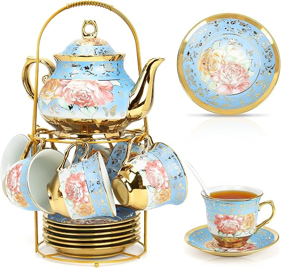 20Pcs Tea Set for 6, Ceramic Tea Service Set with 700ml Teapot & 160ml Cups