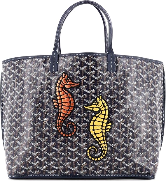 Pre-Loved Anjou Reversible Tote Embroidered Coated Canvas PM, Blue