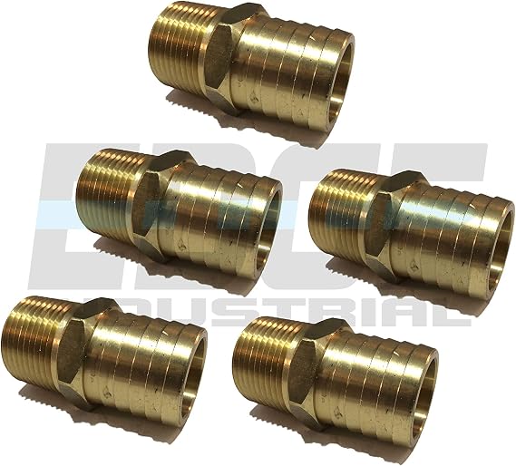 1-1/4" Hose ID to 1" Male NPT MNPT Straight Brass Fitting Fuel/AIR/Water/Oil/Gas/WOG (Qty 5)
