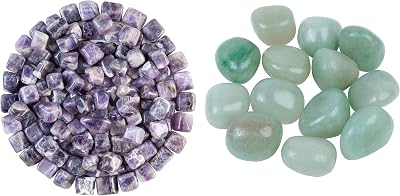 1LB Amethyst Tumbled Stones & 13 Pcs Green Jade Tumbled Stones and Crystals Bulk Set for Chakra Reiki Healing Balancing Crystals Polished Stone Gemstones and Crystals Tumble for Gift Home Decor