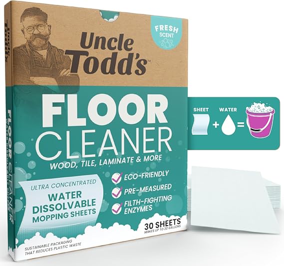 Floor Cleaner for Mopping - Dissolvable sheets, Enzymes Formula- 30 ct