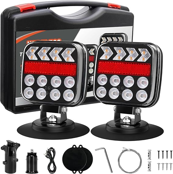 Wireless Trailer Lights, Adjustable Magnetic LED Trailer Lights with Reflectors, Rechargeable Tow Tail Light Kit for Trucks, Boats, RVs, Campers, IP67 Waterproof