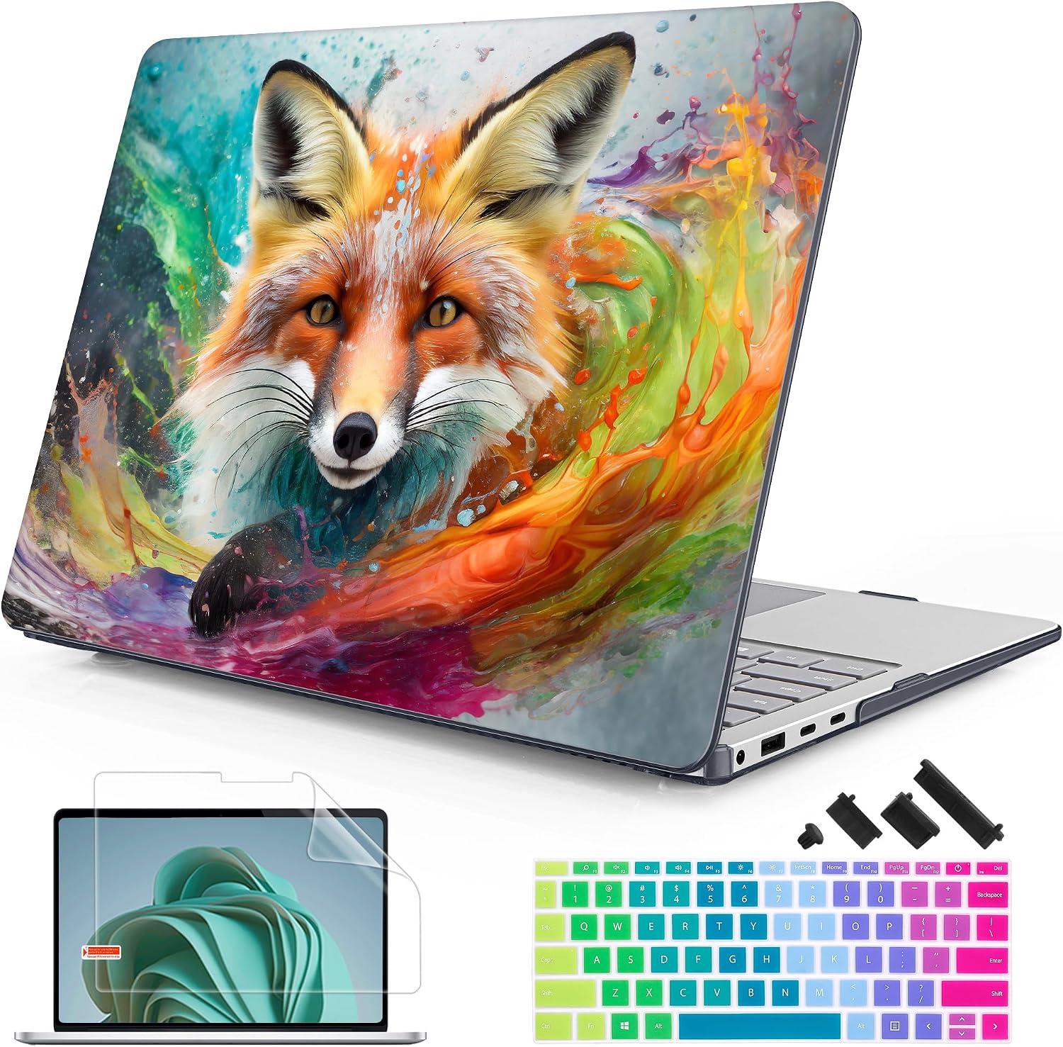 Case for 13.8 inch Microsoft Surface Laptop 2024 Windows 11 AI PC Surface Laptop 7 Cover Fits Model 2036, Keyboard Cover Screen Protector Dust Plugs, Fox Art