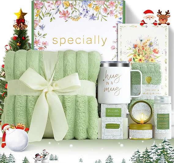 Christmas Gifts for Women, Get Well Soon Gift Baskets with Blanket, Relaxing Spa Self Care Package, Unique Relaxation Spa Gift Baskets Set, Birthday Gifts for Women, Her, Mom, Friends