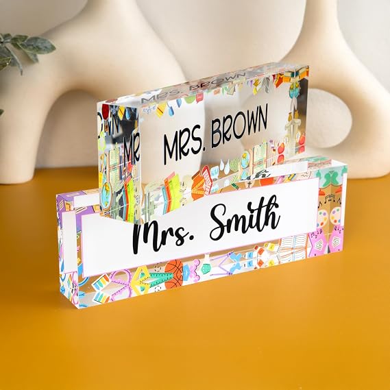 Personalized Teacher Name Plate for Desk, 12 Designs, 9 Fonts, 2 Sizes, Custom Acrylic Desk Name Plate for Women, Men, Appreciation Gifts for Teacher, Customized Office Desk Accessory
