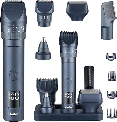 Beard Trimmers Kit for Men Precise Dial Adjustable 20 Lengths, 5-in-1 Electric Shavers and Hair Clippers Set - Body Nose Ear Mustache Hair Trimmers Razors Waterproof WetDry - USB-C Charging Dock