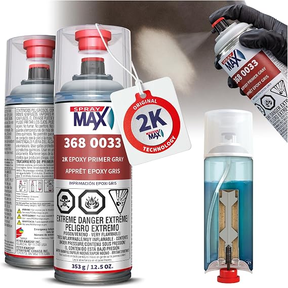 SprayMax 2K Epoxy Primer Gray | 2K Primer Automotive | Epoxy Spray Paint | For Metal, Aluminum & Steel | Corrosion-Resistant, Fast-Drying, High Adhesion & Professional Grade | Epoxy Primer | 12.5 oz