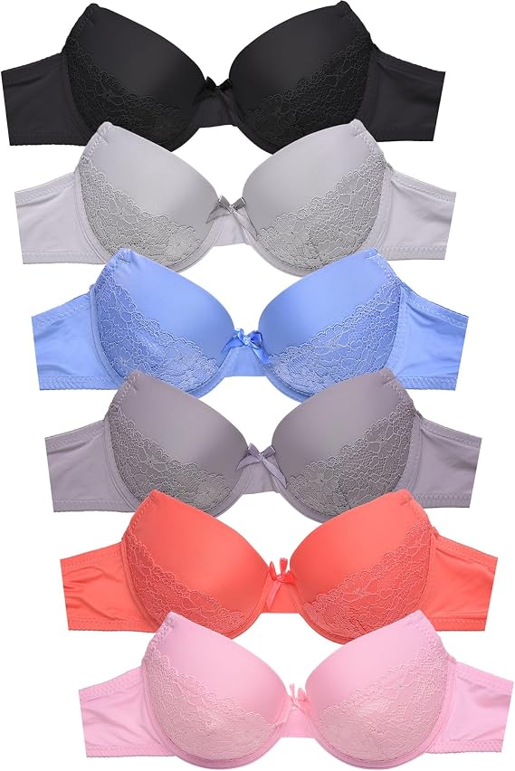 Womens Bra 6 Pack Wireless, Plain, Lace, Everyday Comfort