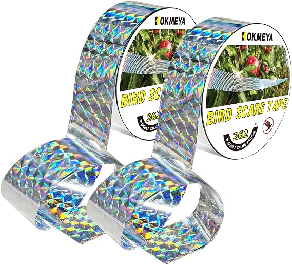 Bird Scare Tapes 262FT Reflective Flash Tape for Birds, Bird Scare Device Double Side Ribbon Scare Birds Away for House, Garden, Yard, Orchard, Patio, Outdoor (Pack of 2)