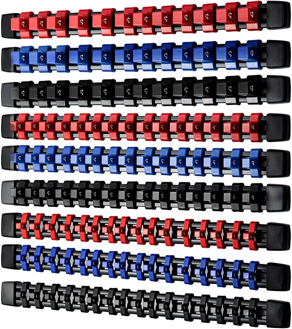 Trintion 9-Piece Socket Organizer Rail System with 1/4 3/8 1/2-Inch Holders