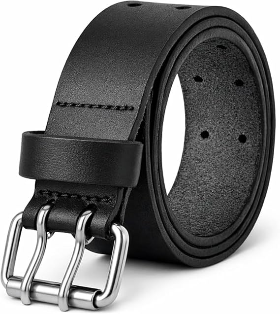 PBF Double Prong Work Belts for Men, 38mm Wide Heavy Duty, Full Grain Leather Belt for Men, Nickel Free, Cowhide Belt