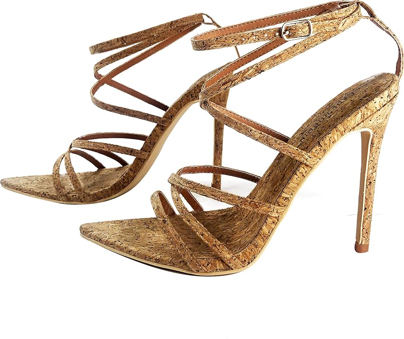 Cape Robbin Women's Strappy Pointy Open Toe Ankle Strap Stiletto Sandal-Ada