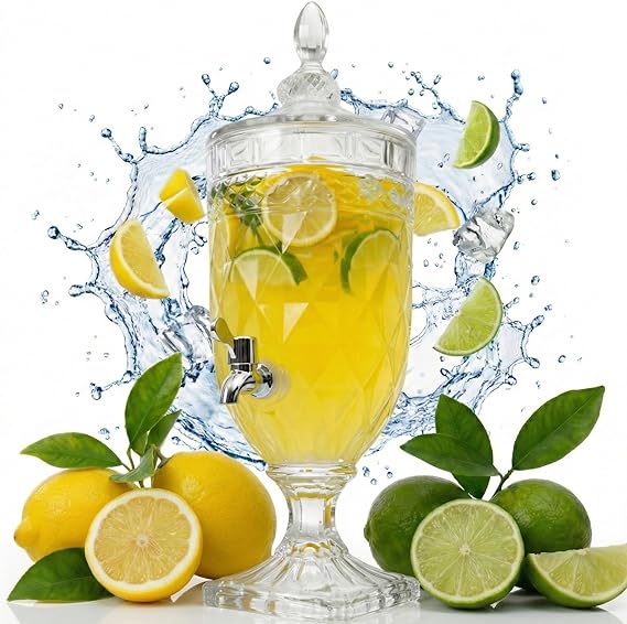 Drinkstuff Glass Drinks Dispenser with Tap - 4 Litre Water & Juice Server for Parties, Buffets, BBQs & Home Hosting - Leakproof, Reusable & Easy to Clean