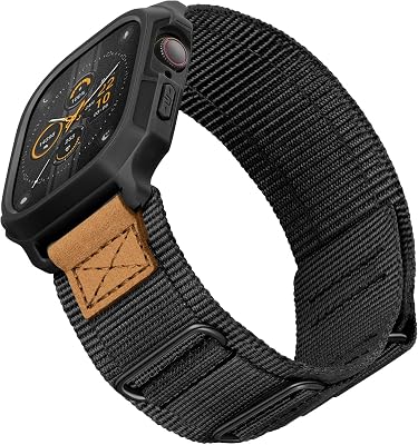 SUNFWR Bands Compatible with Apple Watch 42mm with Case,Rugged Nylon Sport Apple Watch Strap with Protective Cover for iwatch Series 321 for Men Black, 42mm