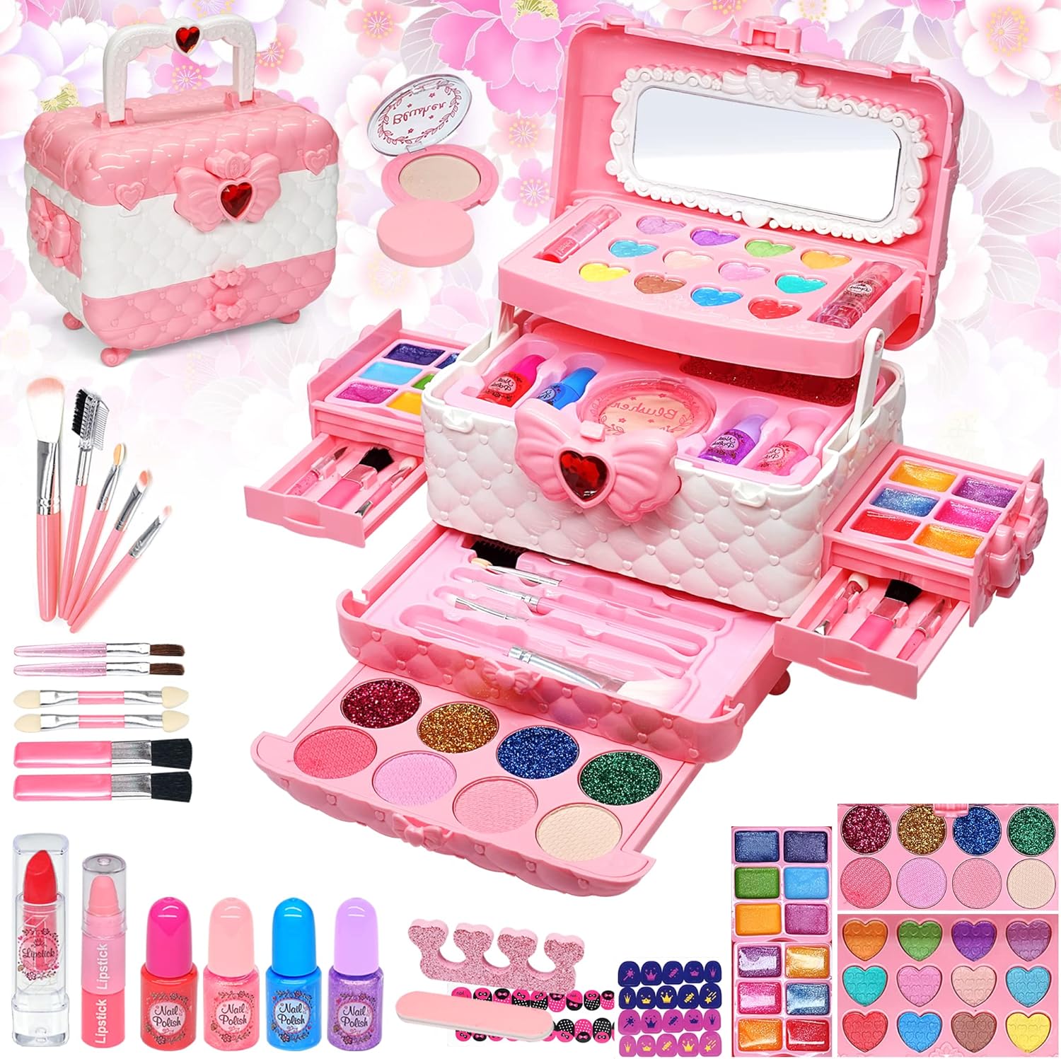 Kids Makeup Sets for Girls - Safe and Washable Kids Makeup, Real Make Up Set for Girls Children Toddler, Little Girl Play Games Toys Presents, Princess Birthday Gifts for 4 5 6 7 8 9 10 Year OldPink