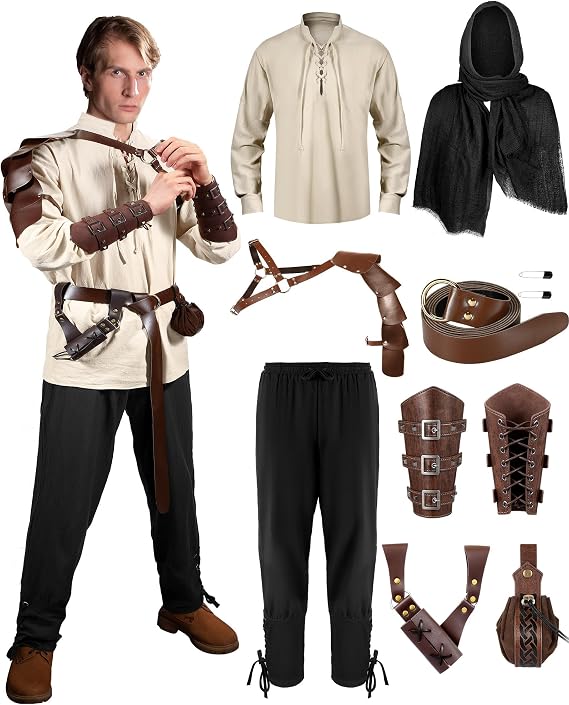 Panitay 8 Pcs Men's Renaissance Costume Set Male