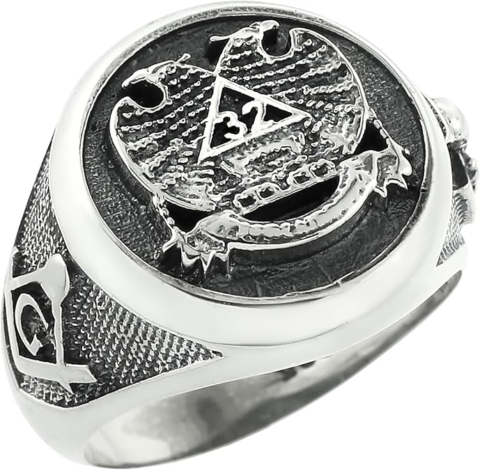 Vintage Style Oxidized Silver Scottish Rite Masonic Ring