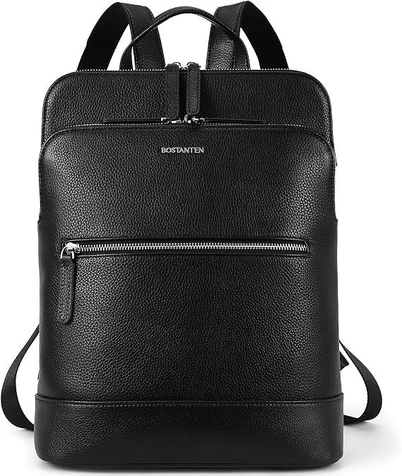 BOSTANTEN Genuine Leather Laptop Backpack for Women 15.6 inch Computer Bag | Dual Main Compartments, Dedicated Laptop Compartment, Multi Pockets, Professional, Work, Business, Daily Commute, College